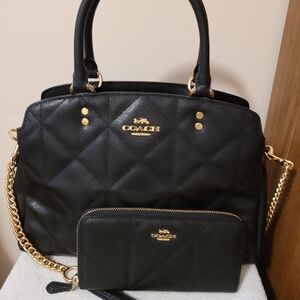 Coach Quilted Leather Satchel and Wallet Set in Black